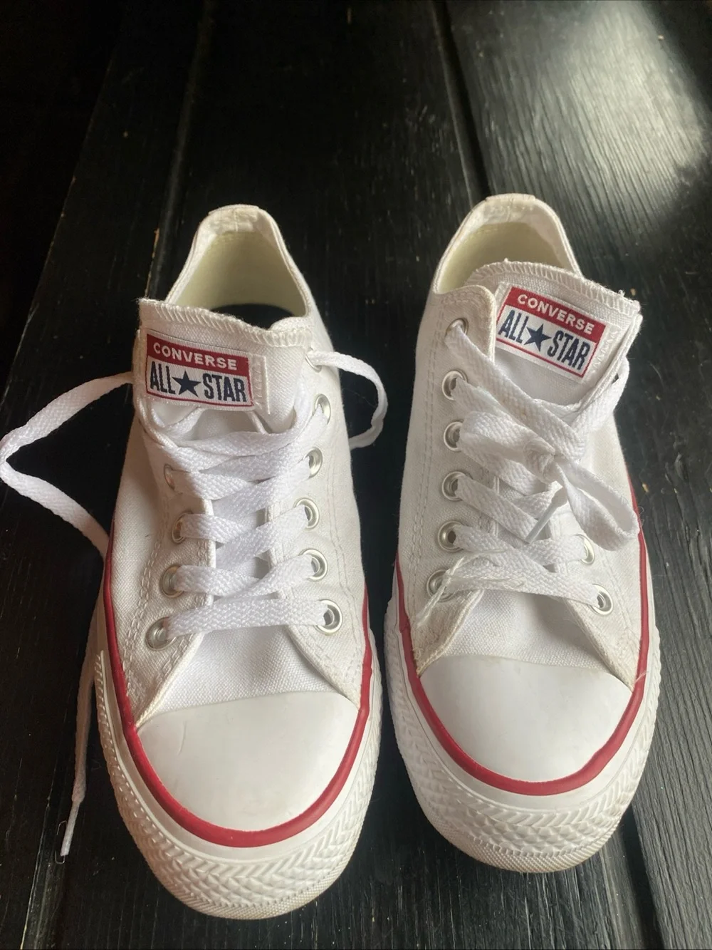 Converse White Low Top Sneakers with Red Trim